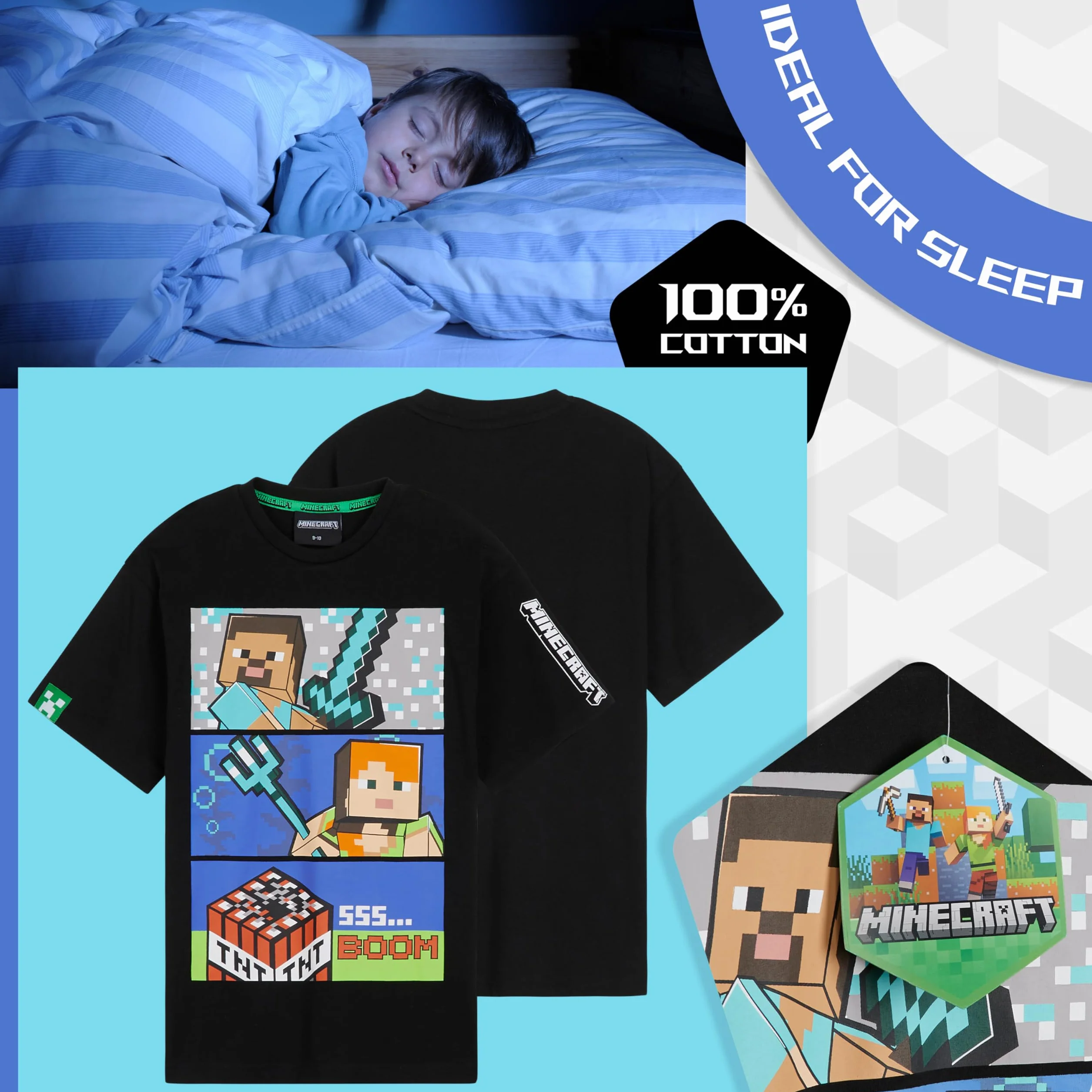 MINECRAFT Pigiama Ragazzo Cotone Estivo, 5-14 Anni, Morbido Creeper Pigiama Maniche Corte Bambino, Gamer Regalo Ragazzo