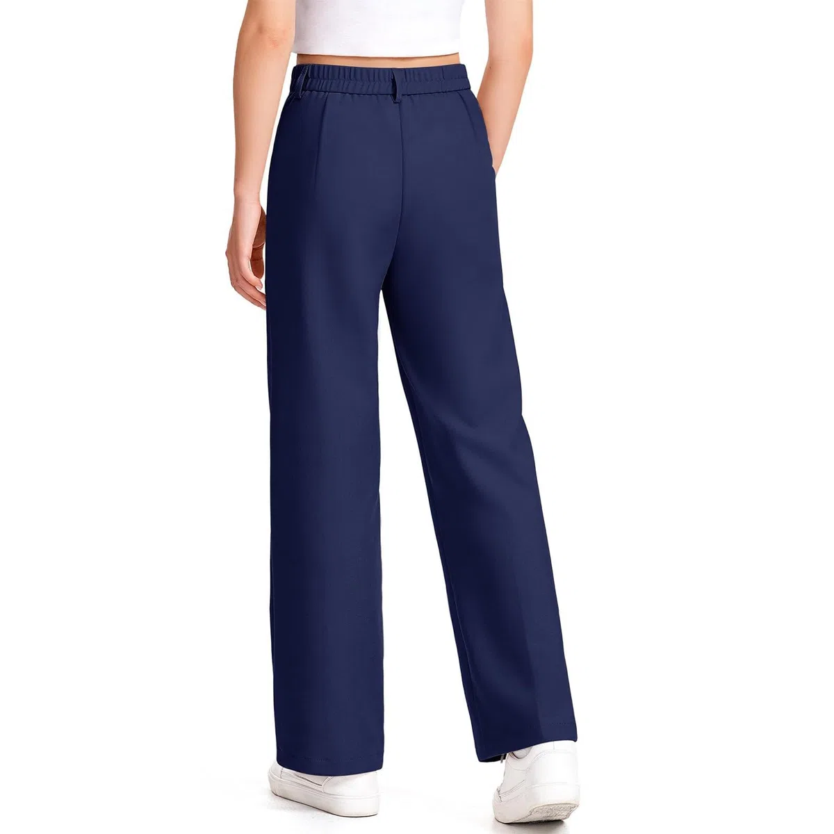 Pantaloni da scuola per ragazze Pantaloni per bambini Gamba dritta Indietro Elastico in vita Tinta unita Uniforme Scuola Pantaloni Tasche Elastico Casual Zip Up Button Bottoms