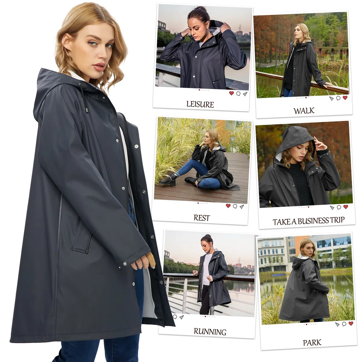 UNIQUEBELLA - Giacca impermeabile da donna, con cappuccio, antivento, resistente alle intemperie, traspirante, adatta per attività all'aria aperta