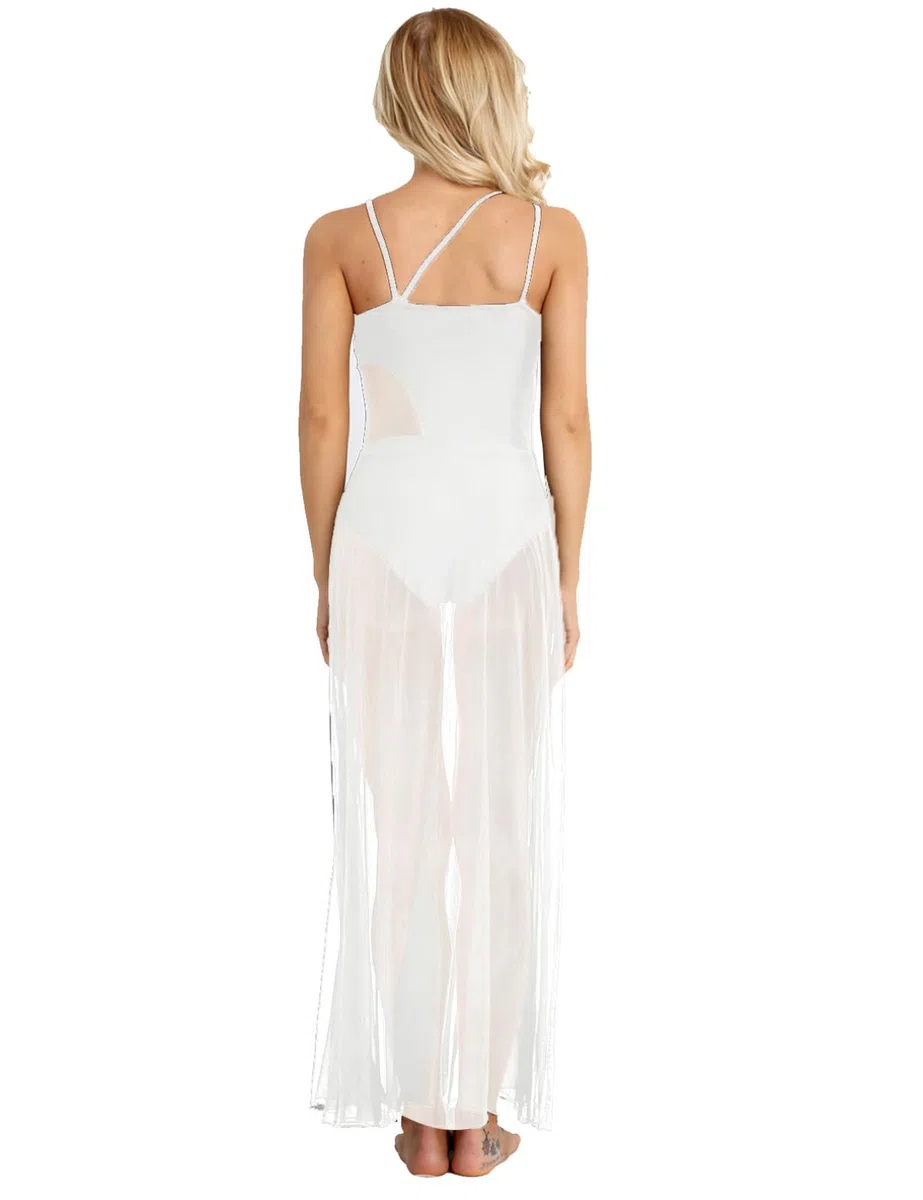 MSemis Vestito da Danza Classica Donna Vestito da Balletto con Tulle Lungo Body da Ginnastica Leotard Senza Manica Vita Nuda Abito da Ballo Lirico Contemporaneo Performance