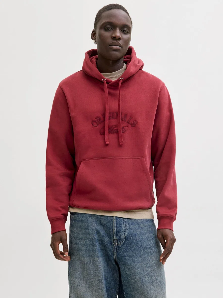 JACK & JONES Jorbleecker Branding Sweat Hood BF, Rosso Tibetano, M Uomo