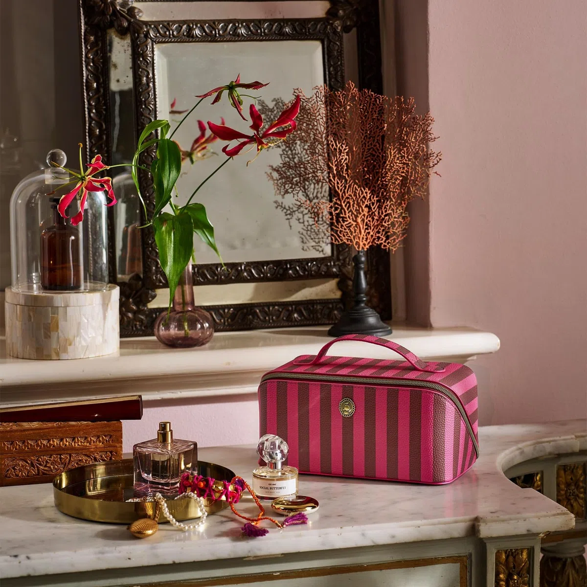 Pip Studio borsa da toilette Cyrille Cosmetic Bag Stripe Pink rosa marrone