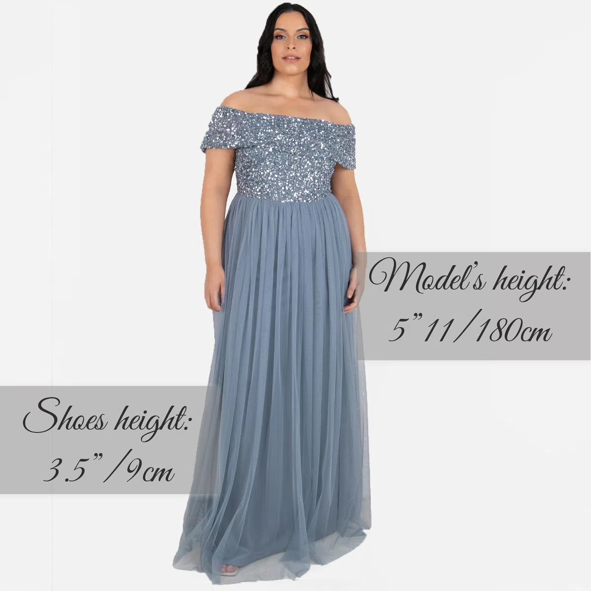 Maya Deluxe Soft Grey Bardot Embellished Maxi Dress Vestito per Damigella donore Donna