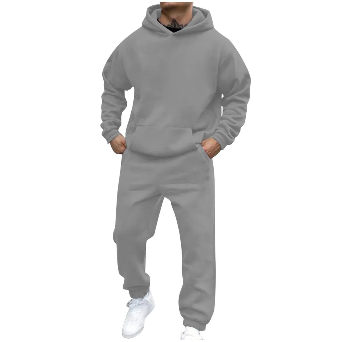 Tuta da jogging da uomo in cotone, comoda felpa con cappuccio e pantaloni sportivi | Felpa con cappuccio e pantaloni da uomo, in cotone, leggera, tinta unita, per il tempo libero, morbida tuta autunnale