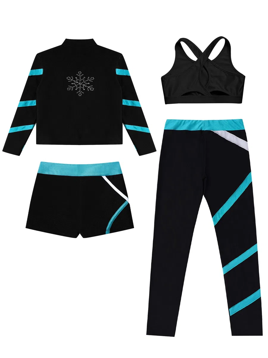 Tute da Pattinaggio in Pile Bambina Completo Invernale Termico Giacca + Reggiseno+ Pantaloni + Pantaloncini Abbigliamento da Pattinaggio su Ghiaccio Blu 5-6 anni