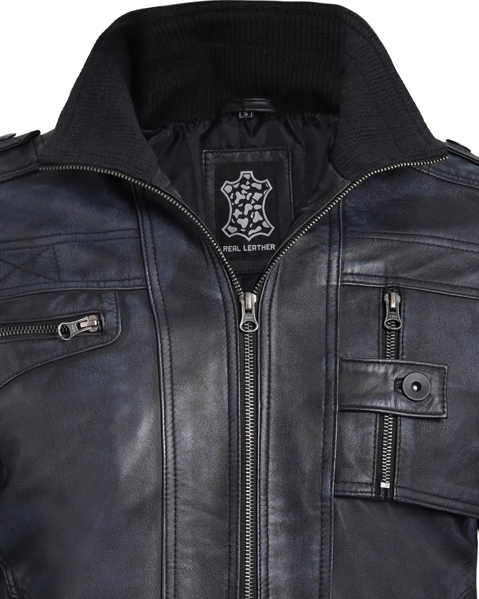 fjackets Cafe Racer Giacca in pelle da uomo - Vera pelle di agnello naturale grana giacche stile moto per uomo