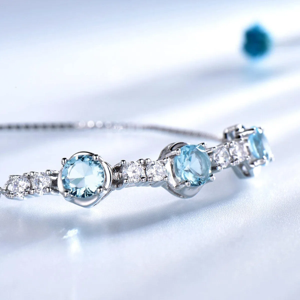 Braccialetti con Pietre Preziose con Topazio Azzurro Naturale Braccialetti Bracciale in Argento Sterling 925 di Lusso per Regali da Donna Espansione Gratuita
