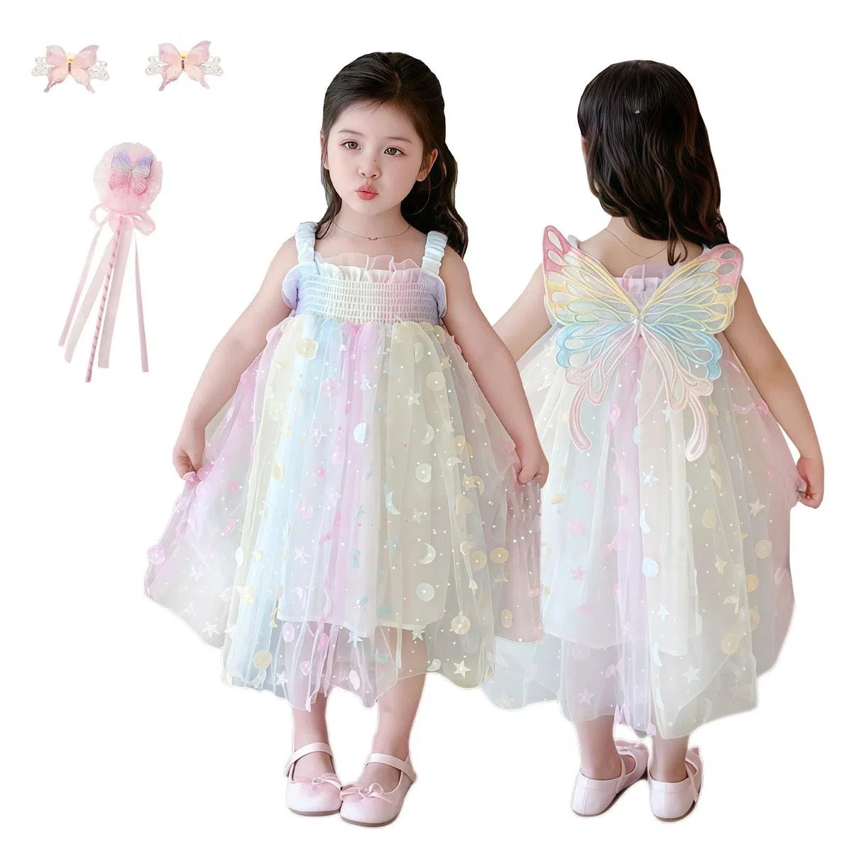 Vestito Elegante Estivo Senza Maniche per Bambina,Vestito Cerimonia Bambina in Tulle per Nozze,Damigella e Feste di Compleanno,con Scatola Regalo,Abito da Principessina per 4-8 Anni