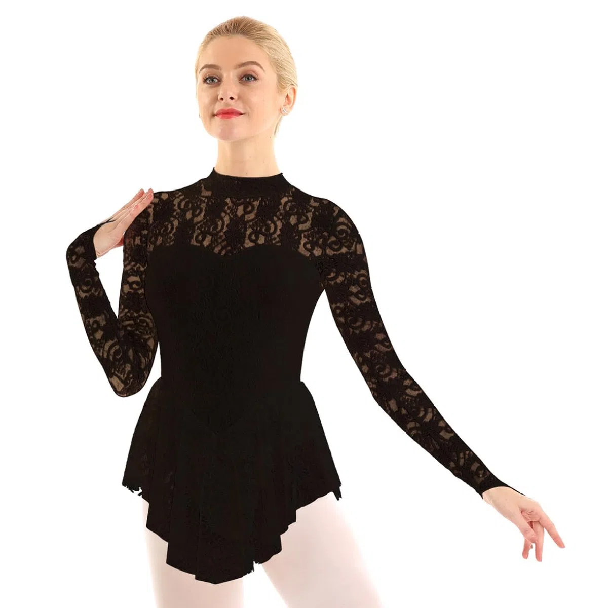 FEESHOW Donna Abbigliamento Pattinaggio Artistico Vestito Maniche Lunghe Punta Tuta Ballo Tuta Danza Danza Leotard Ginnastica Body Sportivo Abbigliamento