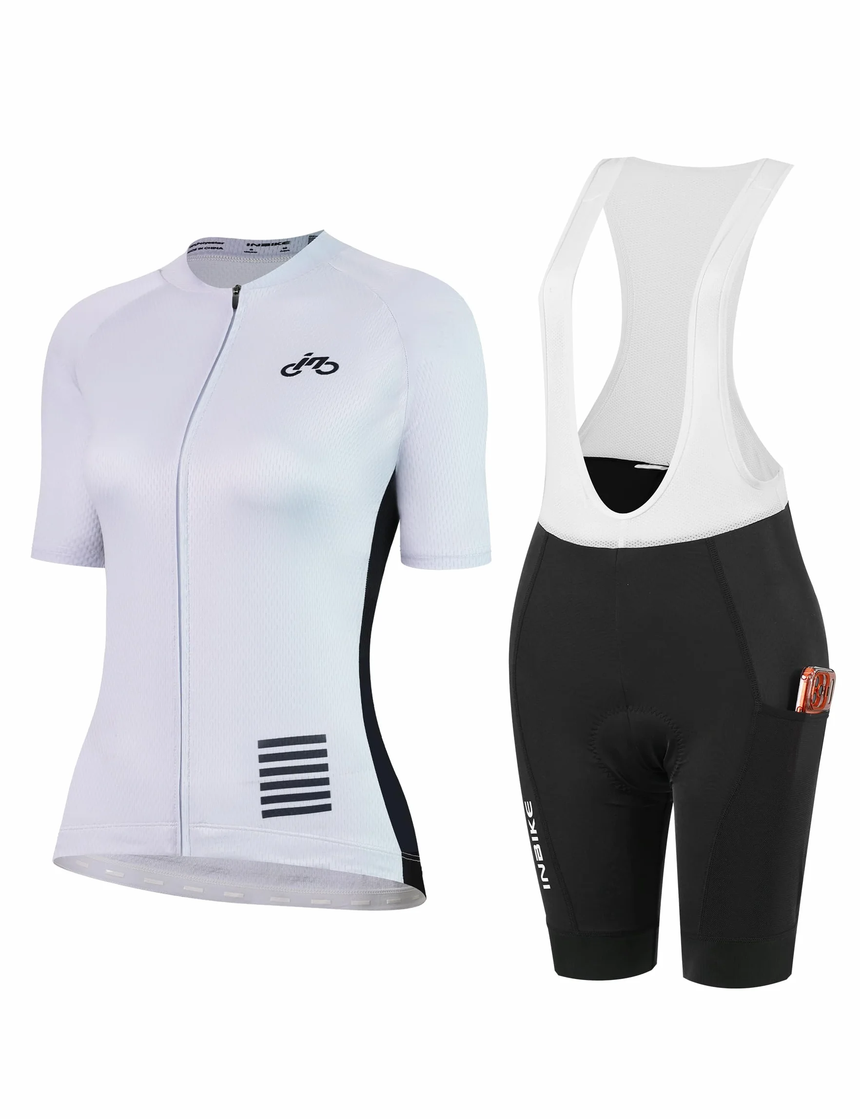 INBIKE Completo Ciclismo Donna Estivo Maglia Ciclismo Manica Corta + Salopette Imbottite 3D Completo Bici Traspirante Riflettente Asciugatura Rapida Elasticità Leggero DM