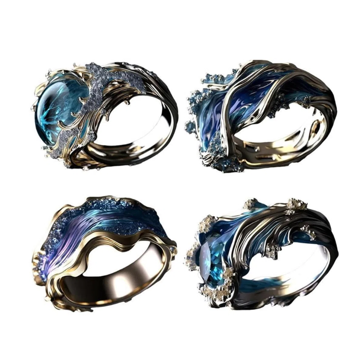 Anelli Regolabili con Onde oceaniche, Design Eleganti Ispirati al Mare, in Lega Robusta, Realizzati in Resina, Regali per Le Donne