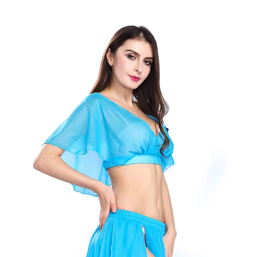ROYAL SMEELA Top Corti Top Danza del Ventre Abbigliamento da Ballo Sexy Top Elegante Costume da Ballo di Moda Le Prestazioni della Pratica Femminile Top in Chiffon Color Caramella Pratica Vestiti