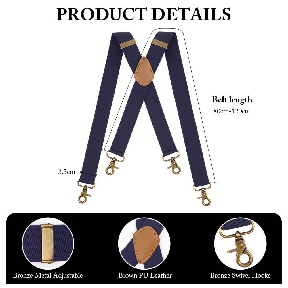 DiULi Bretelle per Uomo, 3,5 CM Bretelle Elastiche X-Back con 4 Moschettoni Girevoli per Carichi Pesanti, Bretelle da Donna e da Uomo Regolabili, per Costume Tuxedo Abito Jeans