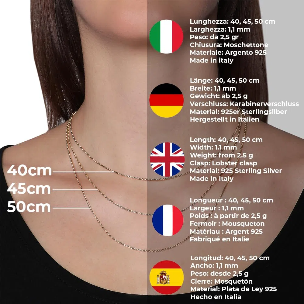 Louis Ciocchetti dal 1887- Catenina Argento 925 Sottile, Fine, Collana donna, Uomo, Collanina Maglia veneziana, ideale per ciondoli, made in italy