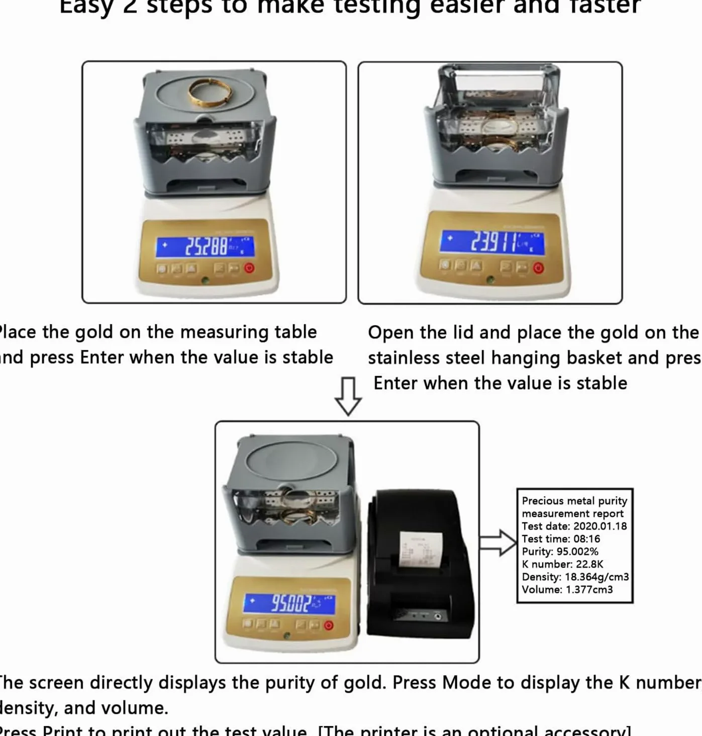 Tester di purezza dell'oro, Apparecchiatura di collaudo digitale di densità per metalli preziosi, Analizzatore elettronico dell'oro, Misurazione accurata della densità solida