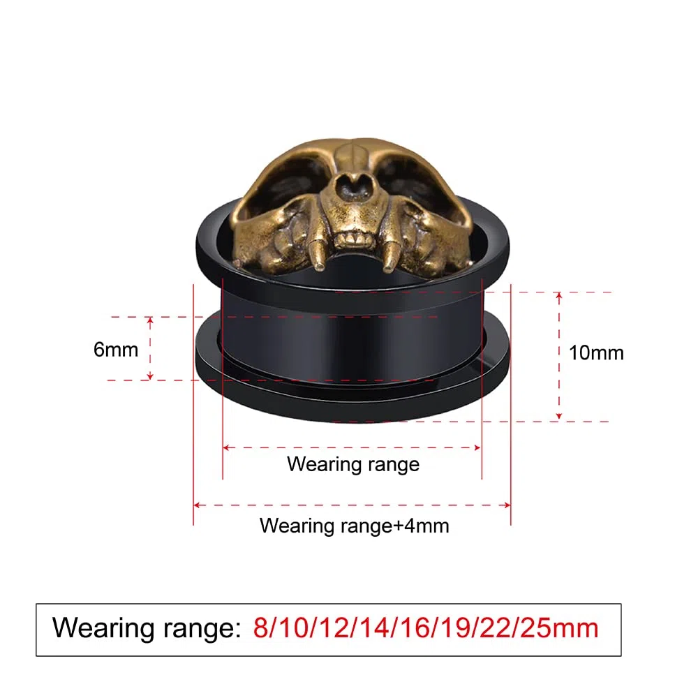 TBOSEN 1 Coppia di Acciaio Inossidabile a Forma di Cuore Scheletro Demone Vite Orecchie Tromba Tunnel Plug Gauges Expander Piercing Regalo Alla Moda