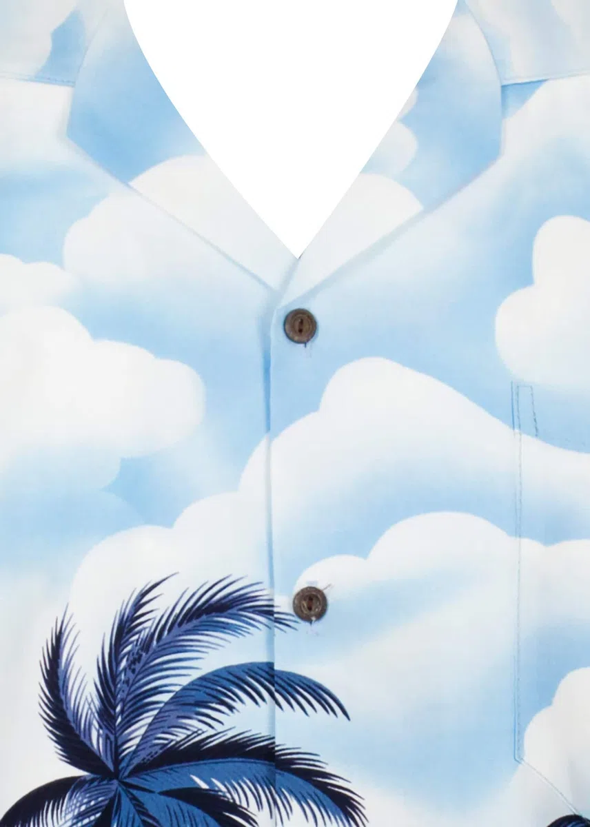 KY‘s | Original Camicia Hawaiana | Signori | S - 6XL | Maniche Corte | Tasca Frontale | Hawaii Stampa | Palme | Spiaggia | Blu
