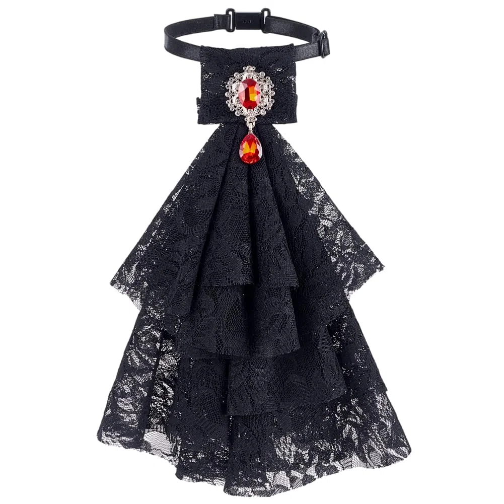 1 collare in pizzo jabot nero, colletto in pizzo vittoriano, colletto rimovibile con cristallo per costume rinascimentale, colletto falso per Halloween, feste sul palcoscenico e cosplay