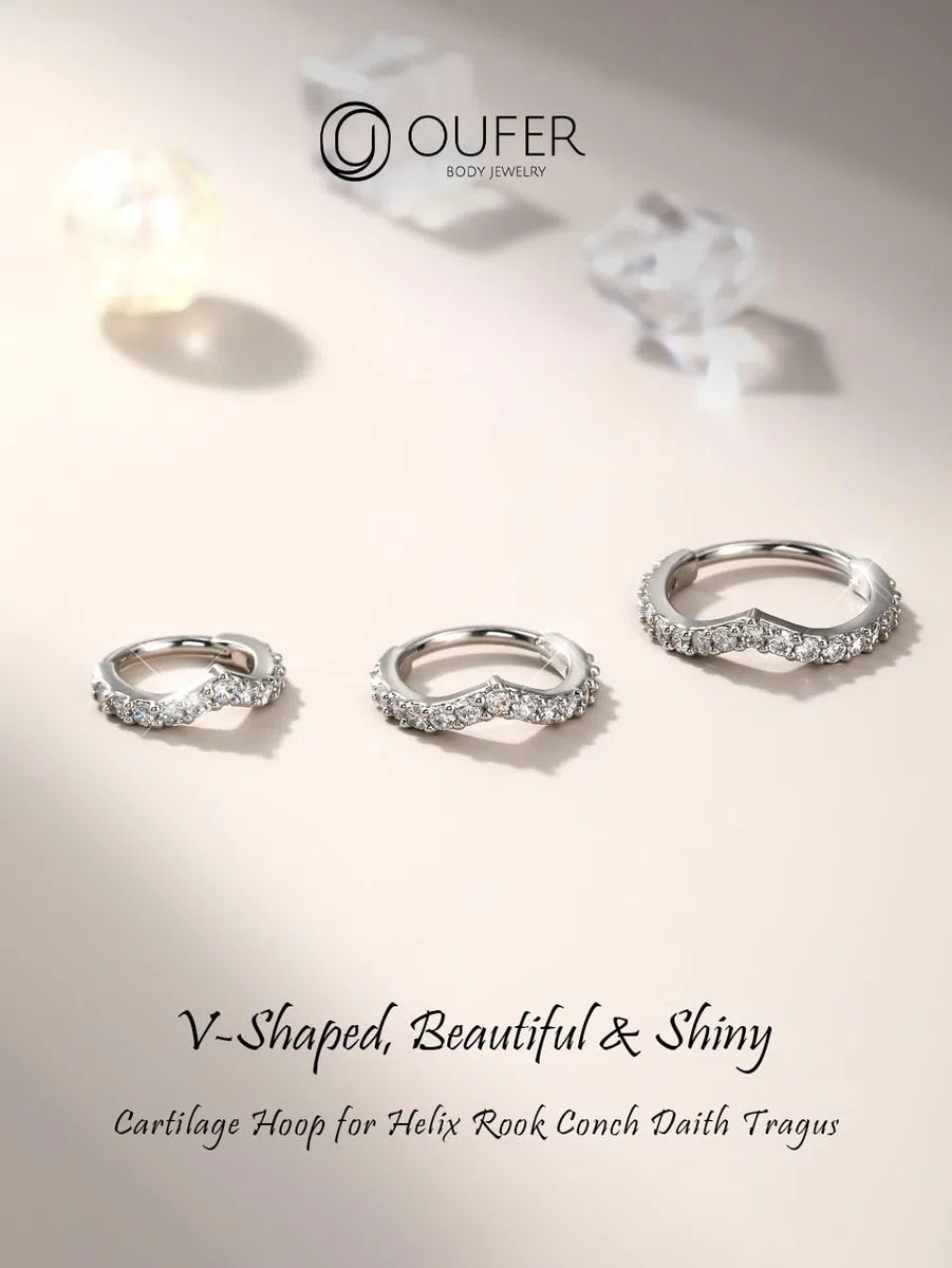 OUFER Cartilage Helix Earring Hoop 16G V-Shaped Orbital Conch Ring Gold Silver Tragus Rook Daith Piercings Jewellery Clicker CZ Snug Surgical Steel Forward Top of Ear Septum Nose Ring,8 10 12mm
