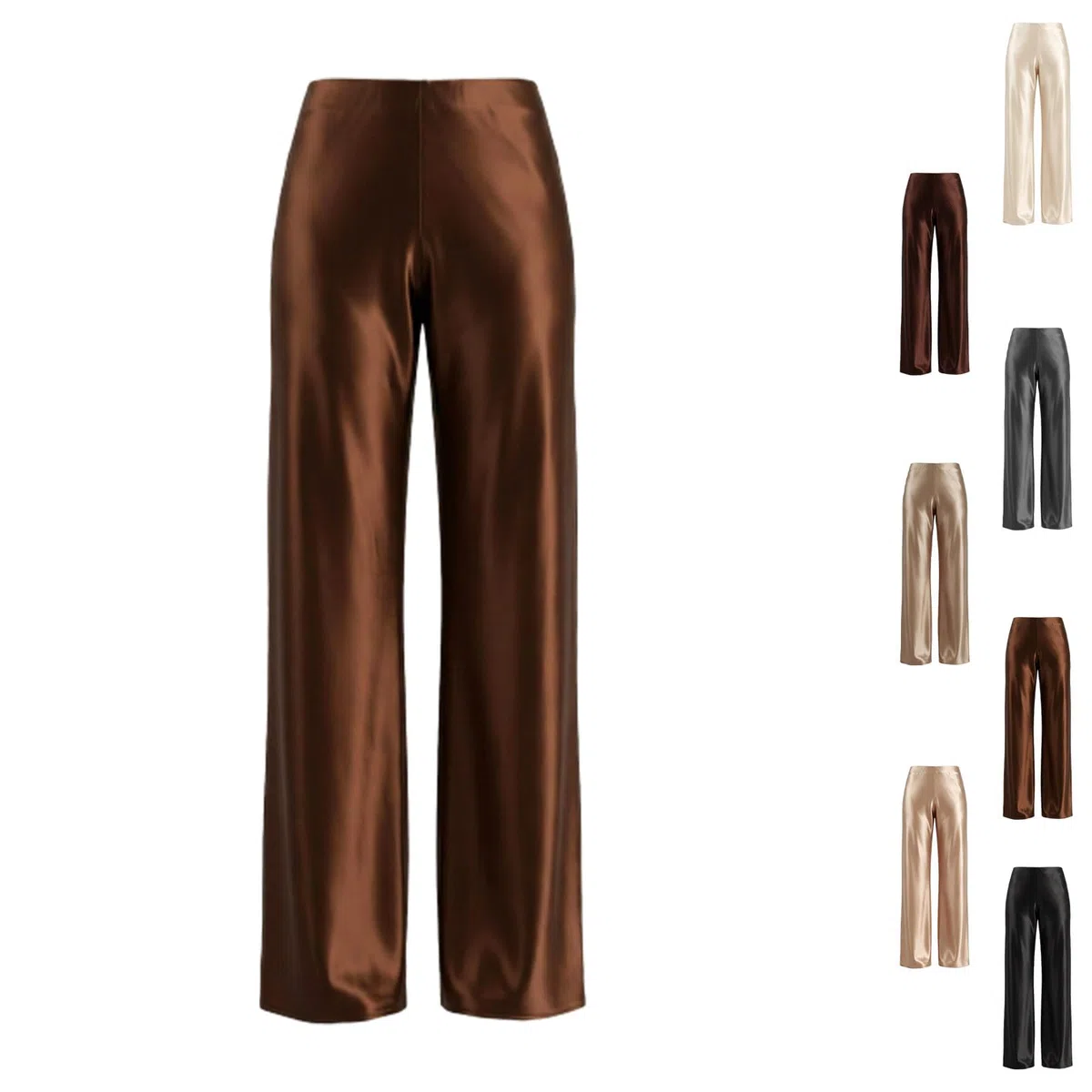 Pantaloni da donna in raso a gamba larga pantaloni a gamba larga per le donne | Pantaloni eleganti a vita alta in tinta unita con cintura elastica nascosta pantaloni lunghi fluidi leggeri casual da lavoro