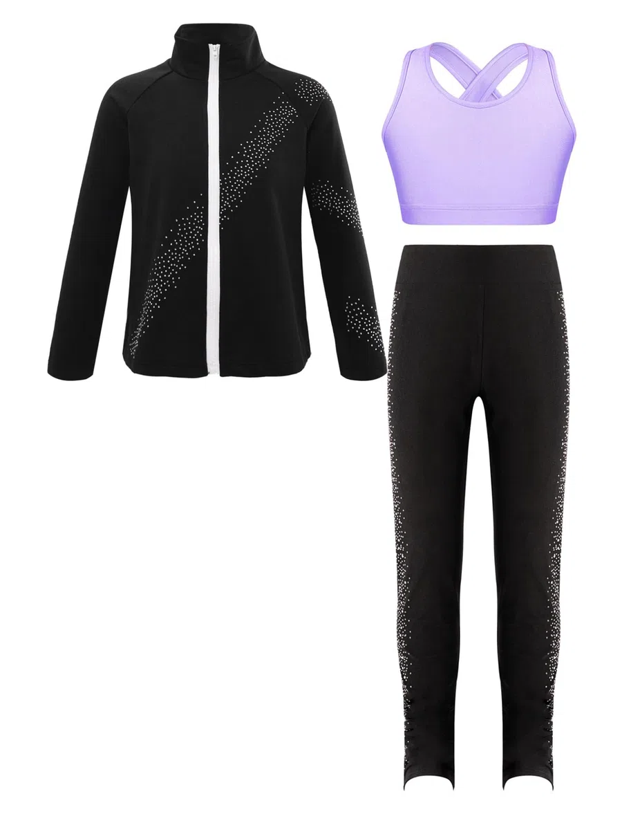 Linjinx Tute Da Ginnastica Per Bambine Completo Da Pattinaggio Artistico Professionale Con Felpa Con Zip A Maniche Lunghe E Top A Canotta E Leggings Lunghi Completo