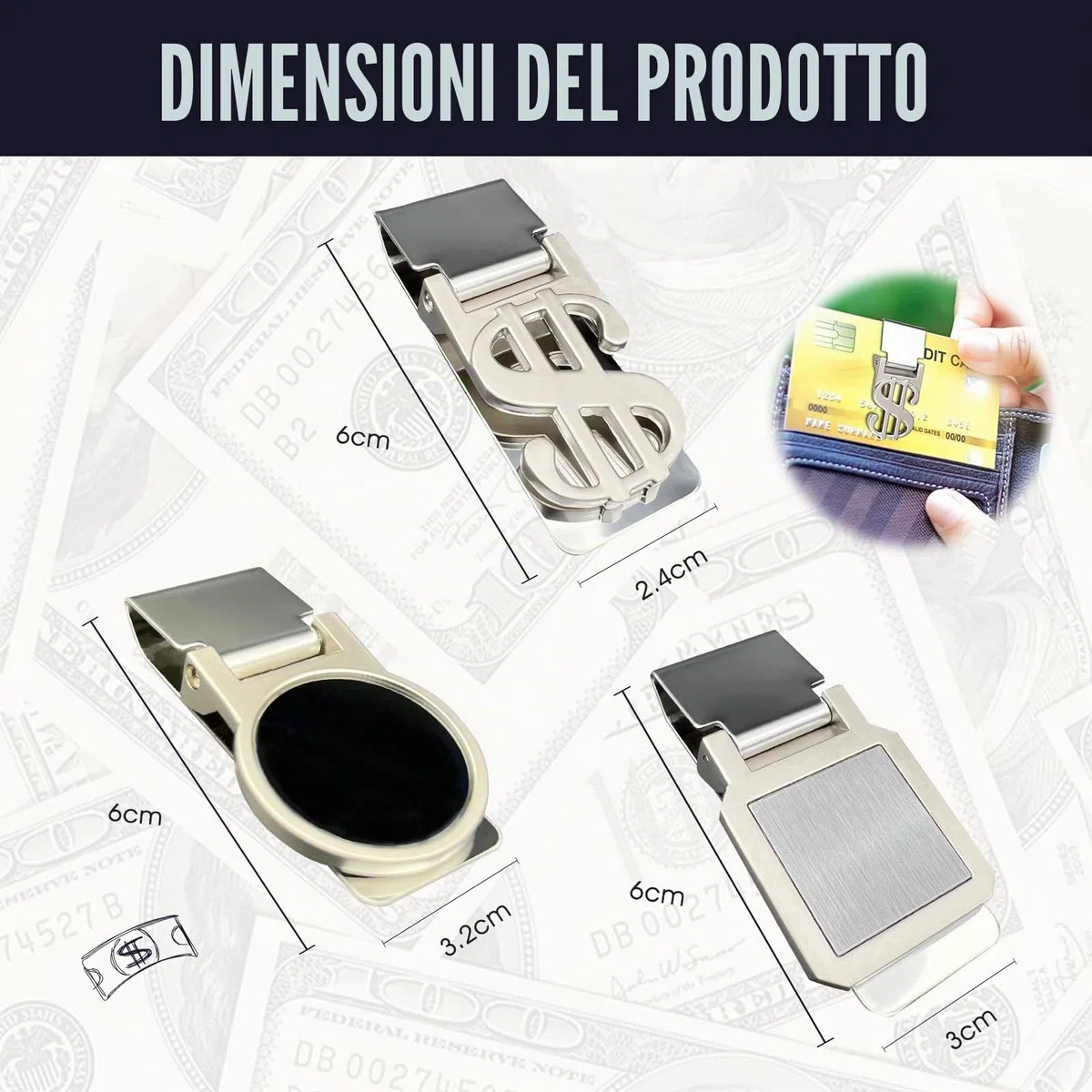 Ylinwtech 3 Pezzi Fermasoldi,Fermasoldi In Acciaio Inox,Fermasoldi Argento Argento,Processo Di Lucidatura Galvanica, Stile Squisito Per Banconote, Biglietti Da Visita, Carte Di Credito