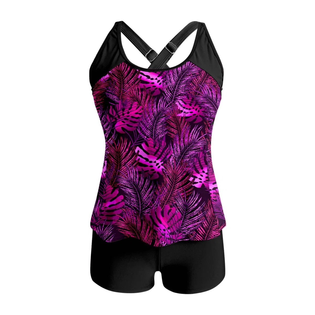 Tankini da donna con controllo della pancia, costume da bagno in due pezzi con canotta sportiva e comodi pantaloncini per le giornate in piscina