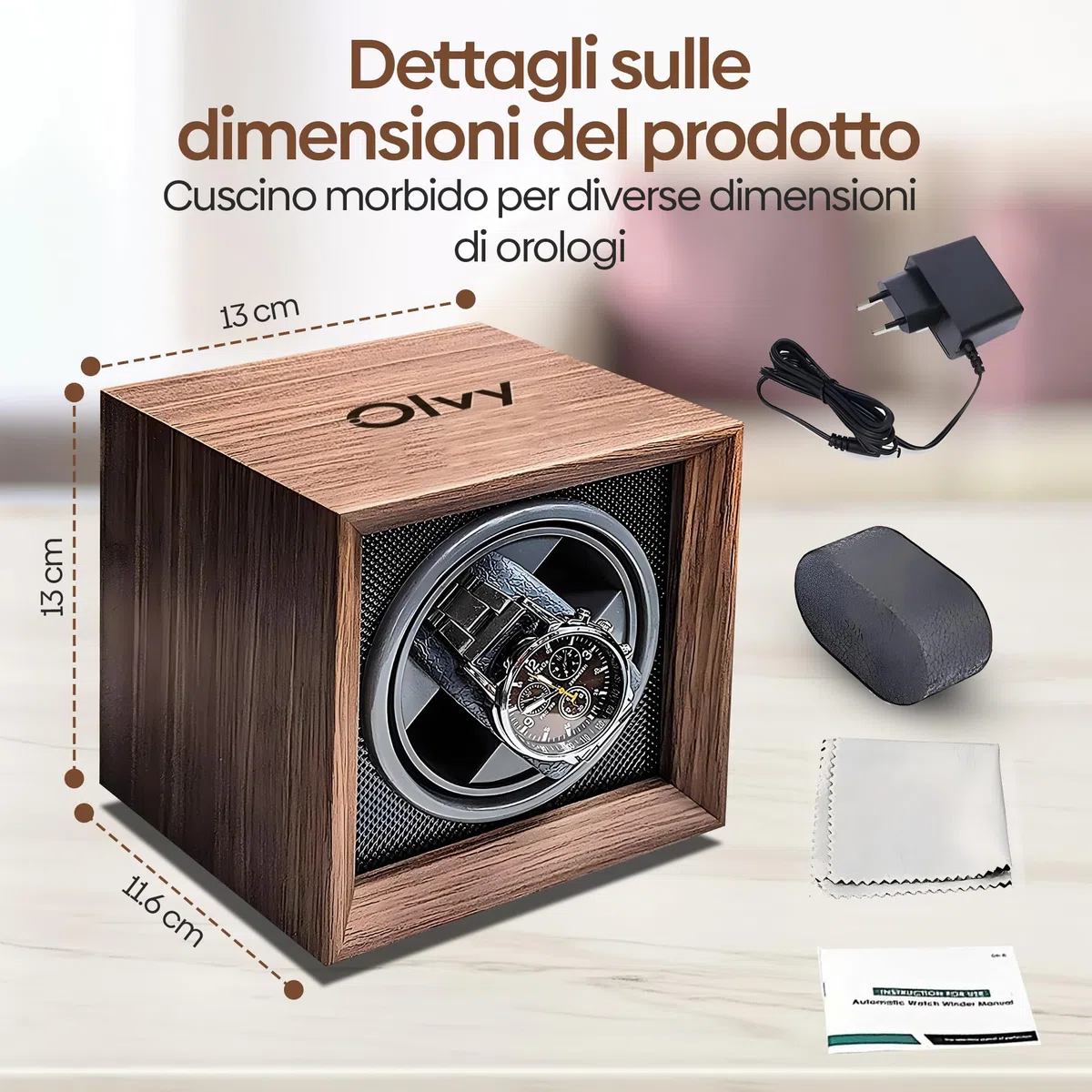 Olvy Caricaorologi in legno per orologi automatici, motore estremamente silenzioso, orologio winder per orologi automatici, caricaorologi automatico, Watchwinder