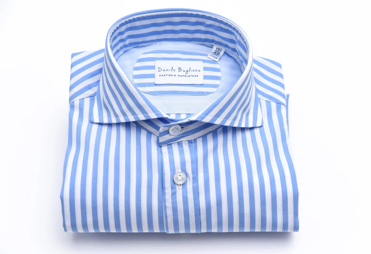 Camicia Uomo Righe, Collo Francese in Cotone Popeline, Rigata Custom Fit, Camicie Uomo in Cotone di qualità Superiore, Artigianale - Sartoria Napoletana