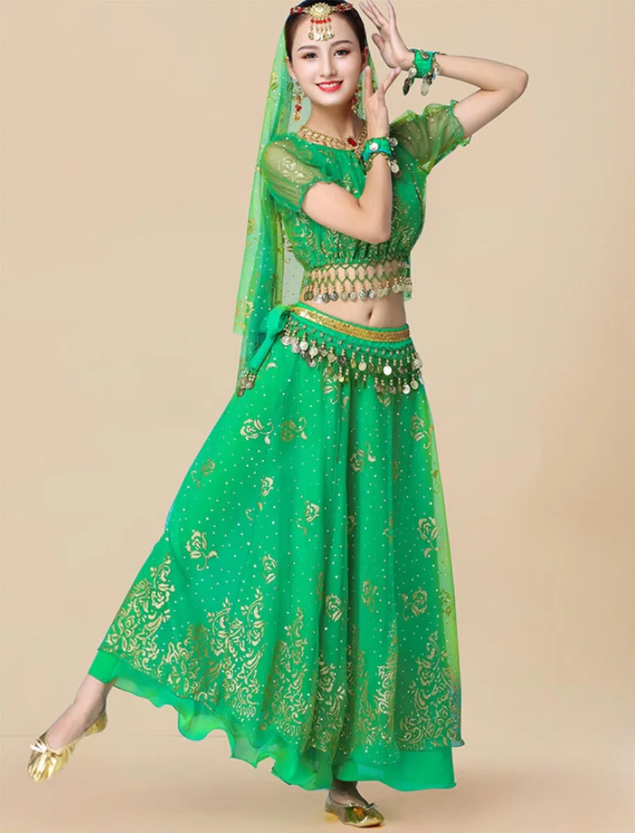 OTMYIGO Costume da Principessa araba da Donna, Abito da Danza del Ventre, Danza Indiana Bollywood Jasmine Travestimento da Festa in mascher