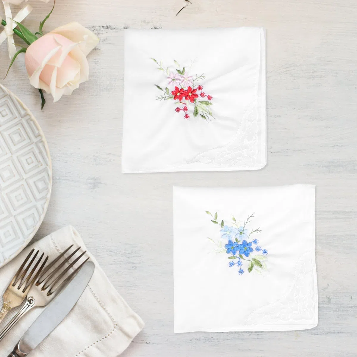 Set 12 Pezzi Tovaglioli in Cotone Lavabili Motivo Floreale Eleganti Chiari Leggeri e Resistenti per Uso Quotidiano e Occasioni Speciali Stili multipli