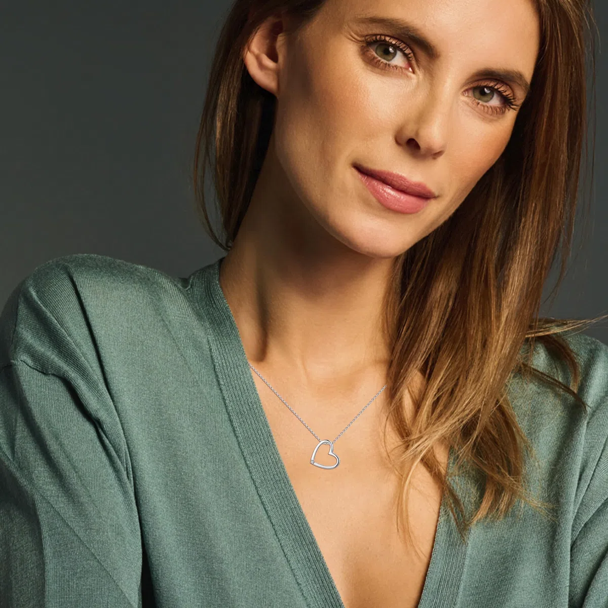 MIORE Collana Cuore Donna con Brillante Naturale in Argento Sterling 925, Ciondolo Cuore con Catena dal design moderno, anallergico. Ciondolo con Diamante con Catenina rolò Lunga Cm 45.