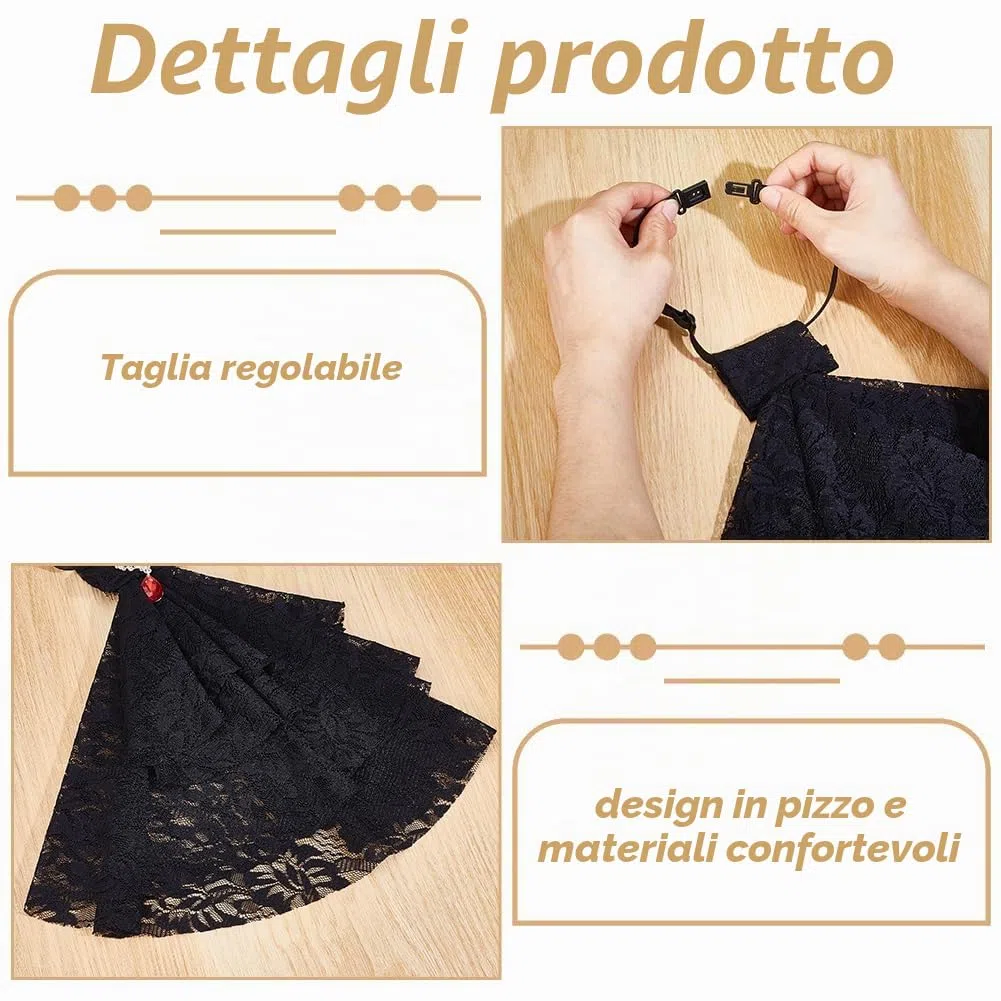 1 collare in pizzo jabot nero, colletto in pizzo vittoriano, colletto rimovibile con cristallo per costume rinascimentale, colletto falso per Halloween, feste sul palcoscenico e cosplay