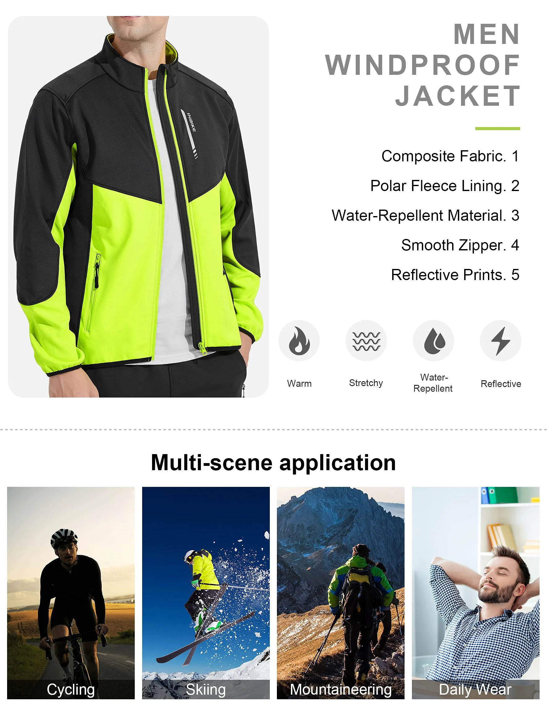 INBIKE Giacca Antivento Ciclismo Uomo Giacche Ciclismo Invernale Impermeabile Bici Trekking Running Softshell Antipioggia Bicicletta