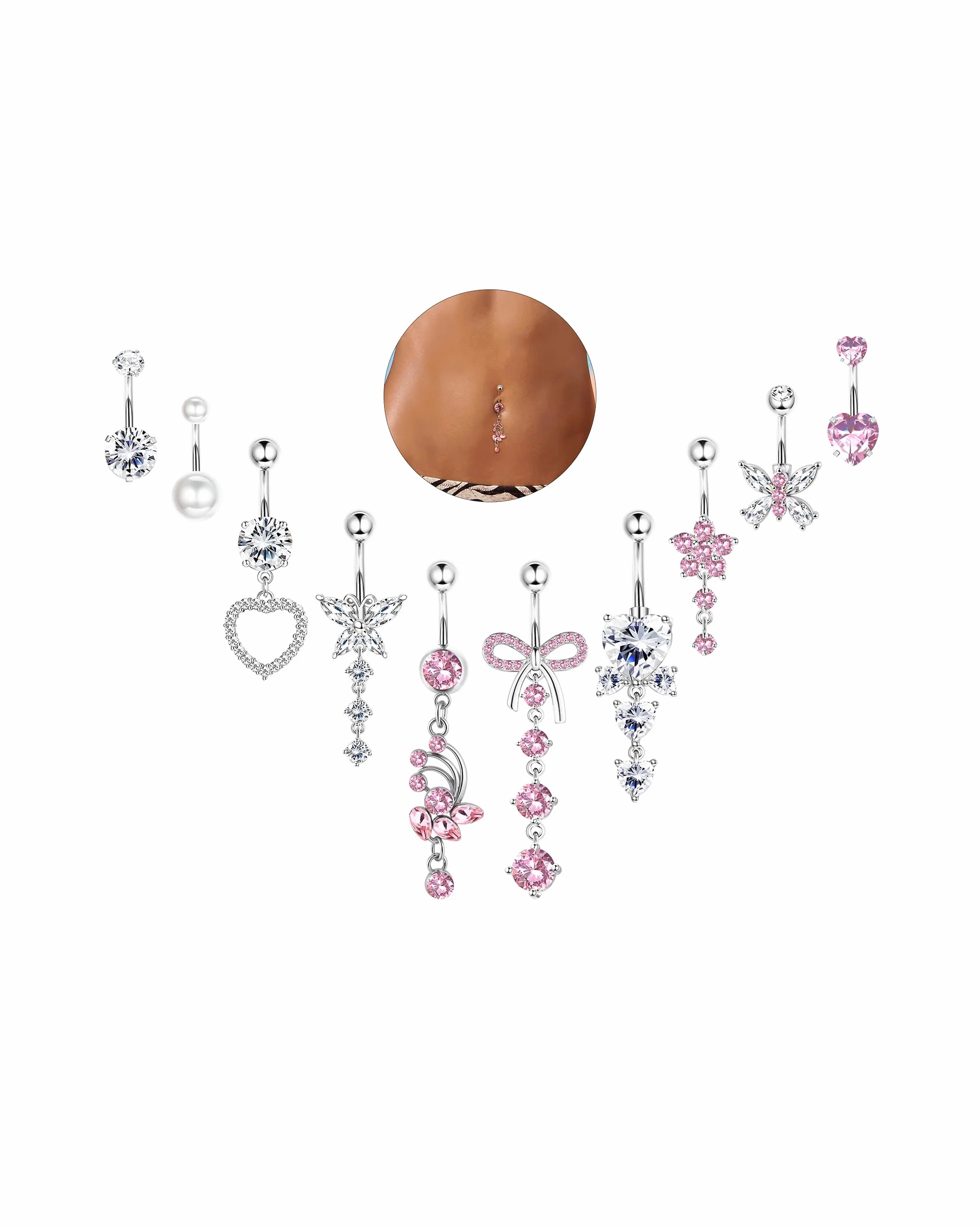 YADOCA 10 Pezzi 14G Piercing Ombelico per Donna Acciaio Chirurgico Rosa Blu CZ Farfalla Serpente Clicker Anelli Ombelico Set Piercing Ombelico Gioielli Piercing Corpo