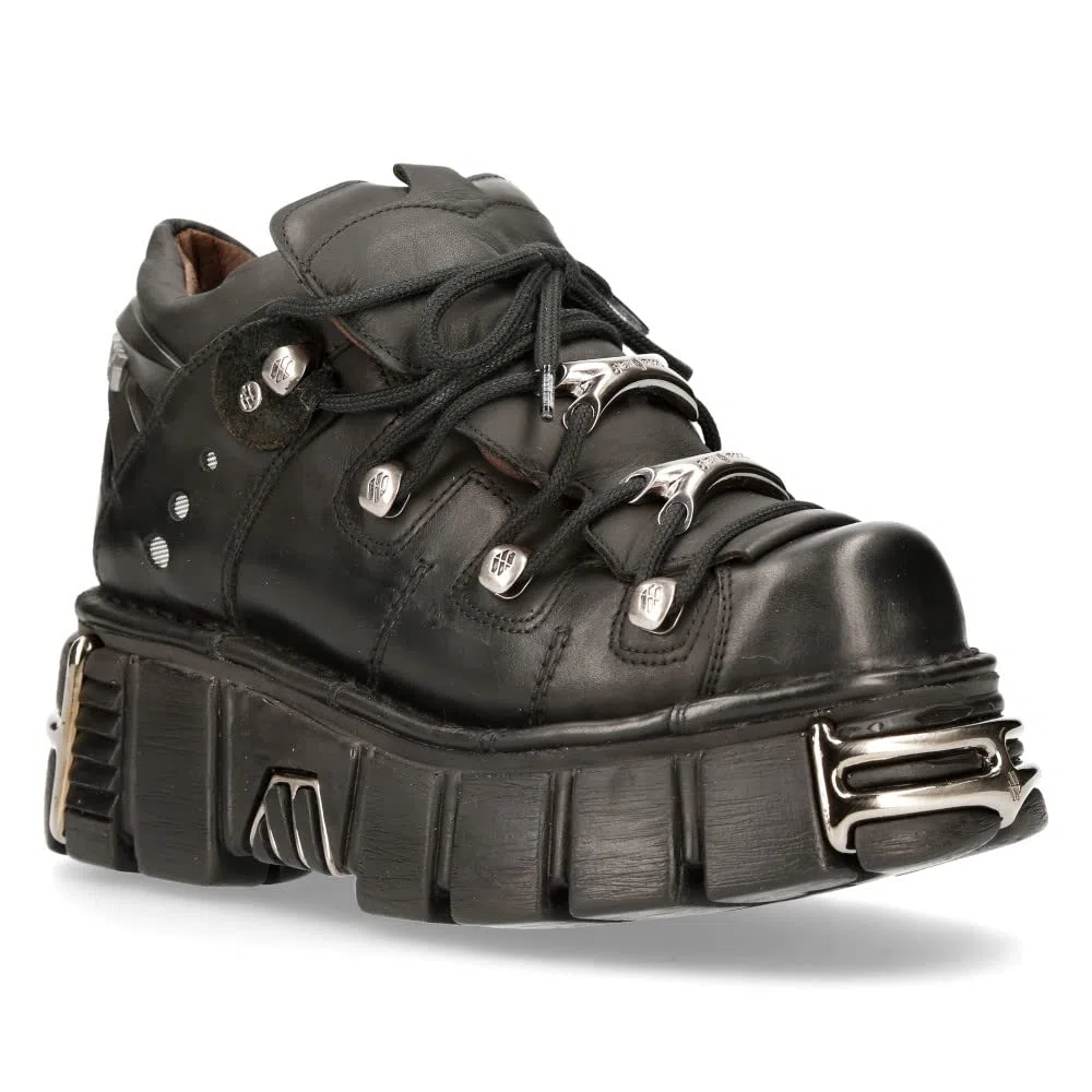 New Rock Botín Piel Negro Mujer Zapato Plataforma ICONIC 106 Black Woman Ankle Leather Shoes Boots M.106N-S16
