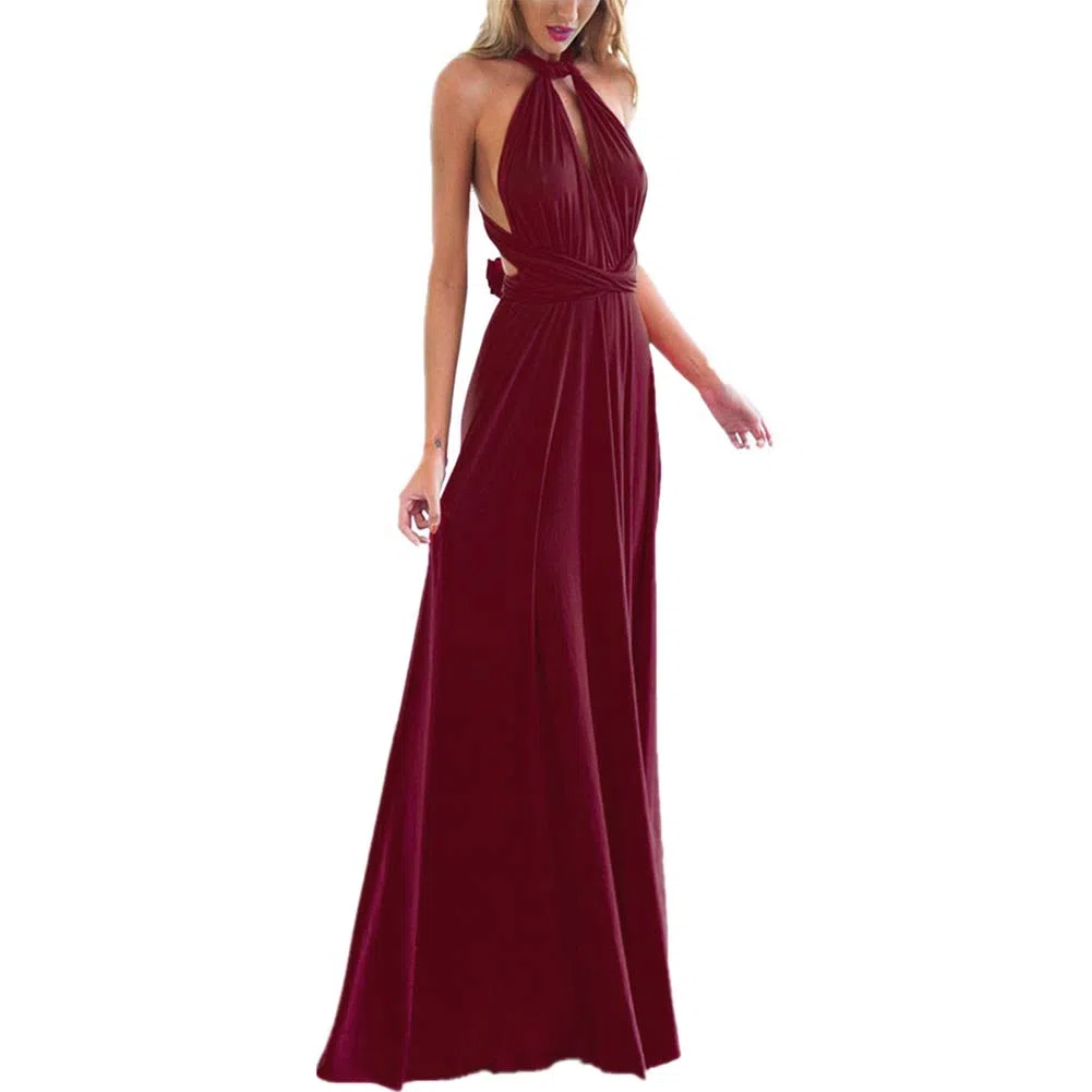 Abito da donna elegante da damigella d'onore convertibile Transformer Infinity Multi Way Wrap tinta unita abito da cocktail con spalle scoperte scollo a V fasciatura lungo maxi abito