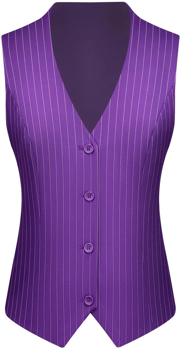 Kelyaa Completo da donna, 3 pezzi, a righe, con un bottone, slim fit, giacca e pantaloni professionali