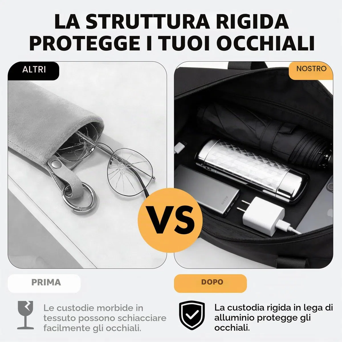Custodie protettive compatte in metallo per occhiali rigidi