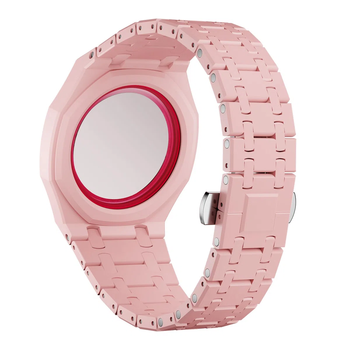 HTU Set di cinturini con cassa in ceramica, passa al di braccialetti in biomateriali per orologi da uomo e da donna, accessori di ricambio per il tuo orologio-Rosa
