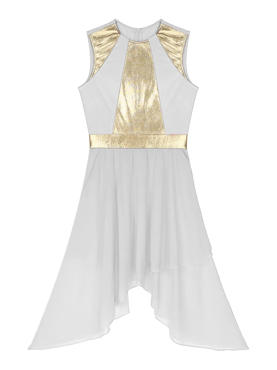 TiaoBug Vestito da Danza Moderna Lirica Donna Senza Maniche Abito da Ballo Latino Americano Contemporaneo con Orlo Irregolare Vestito da Balletto Dancewear Performance