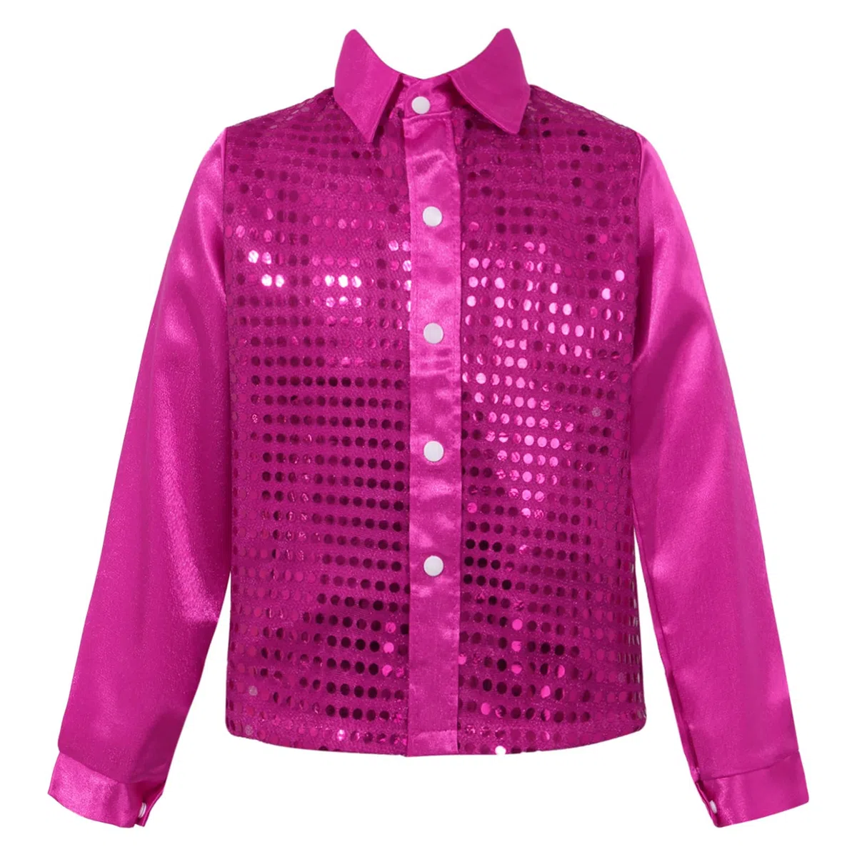 IEFIEL Bambini Camicie con Paillettes Lucenti a Maniche Lunghe da Ballo Jazz Latino Americano Ragazzi Costumi di Danza Moderna Performance Fantasia Dancewear 4-14 Anni
