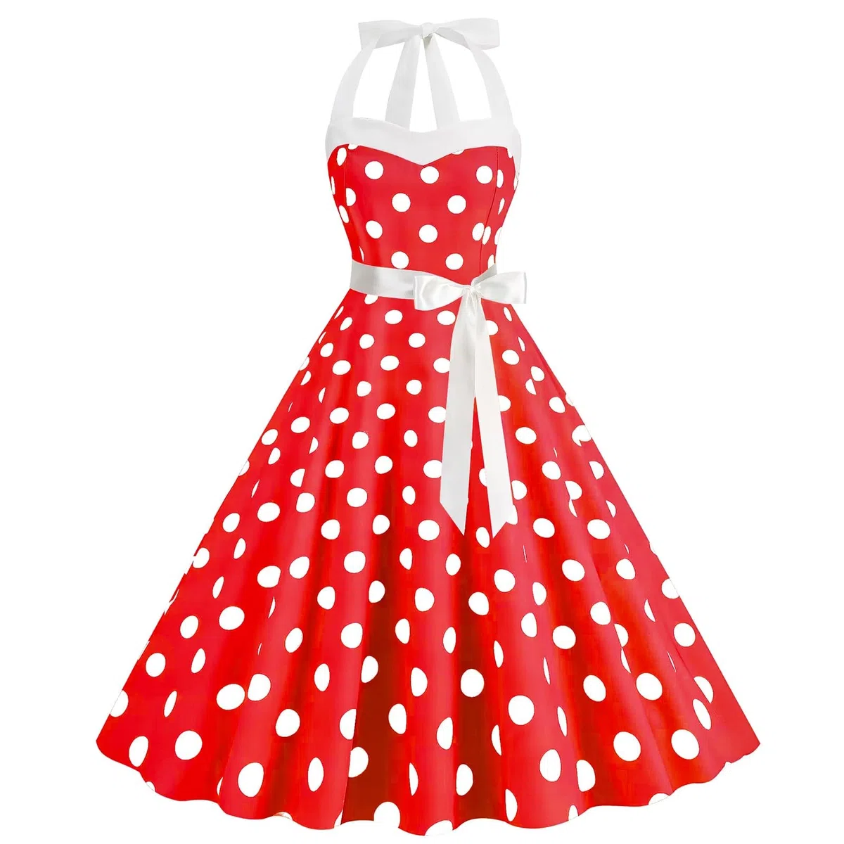 Generico Abito da Donna Anni '50 a Pois Vintage Anni '50, Cocktail Party, Abito da Sera per Adulti