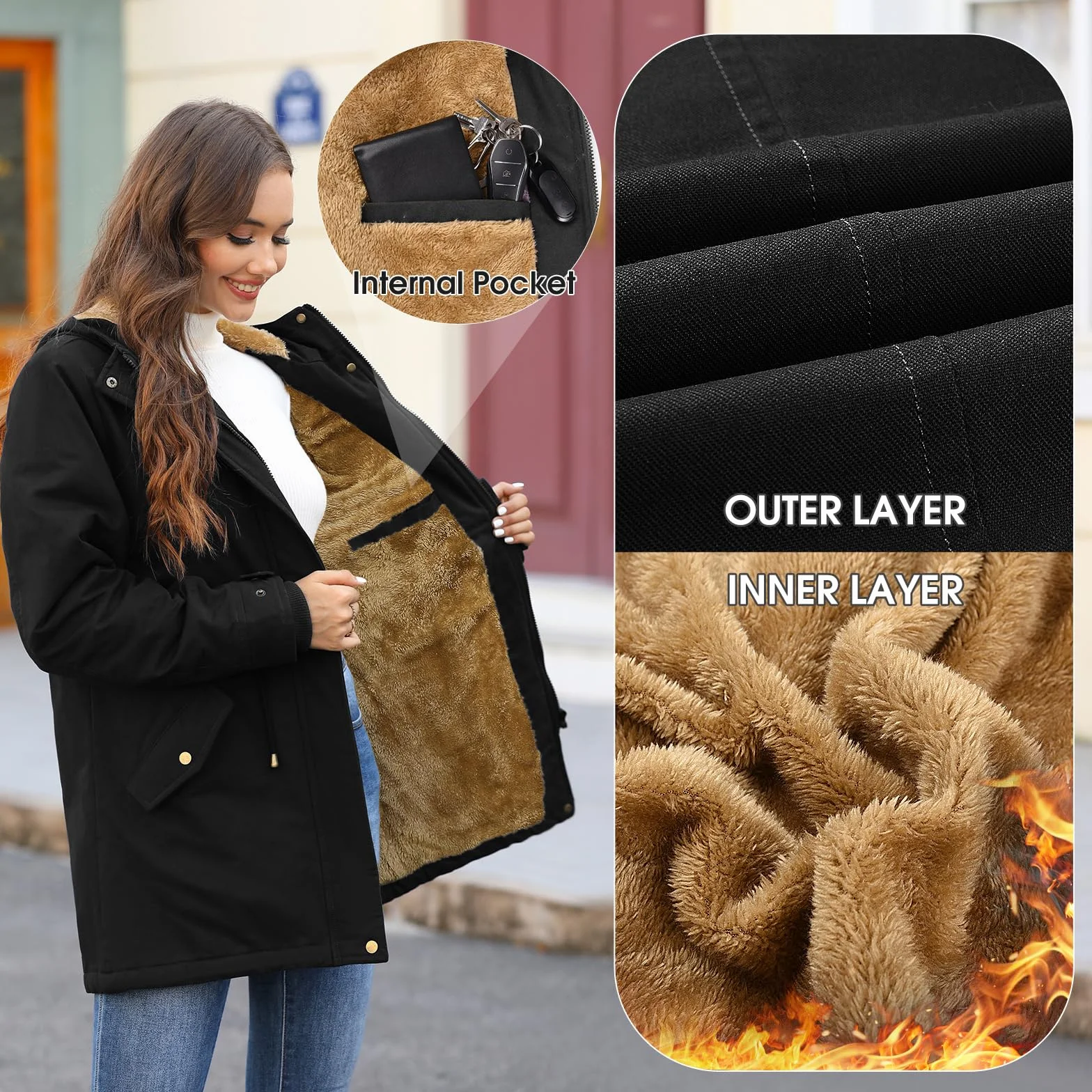 Vancavoo Cappotto Giubbotto Donna Parka Invernale Giacca Cappotti Imbottita Caldo Felpa con Cappuccio Media Lugghezza Giaccone Outdoor
