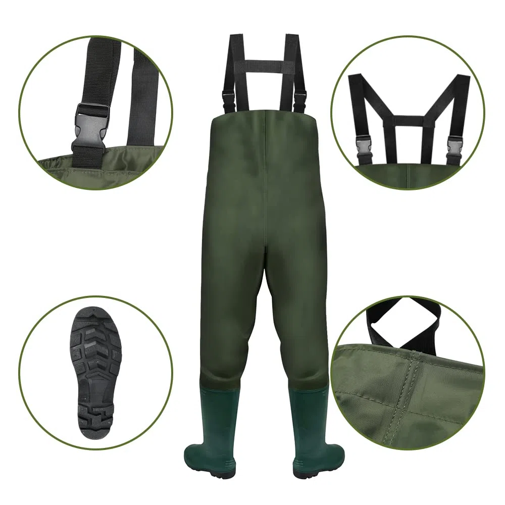 Wathose - Pantaloni da pesca in nylon 70D, con stivali in gomma antiscivolo, per stagno, per cantieri, pesca, fattorie, giardini