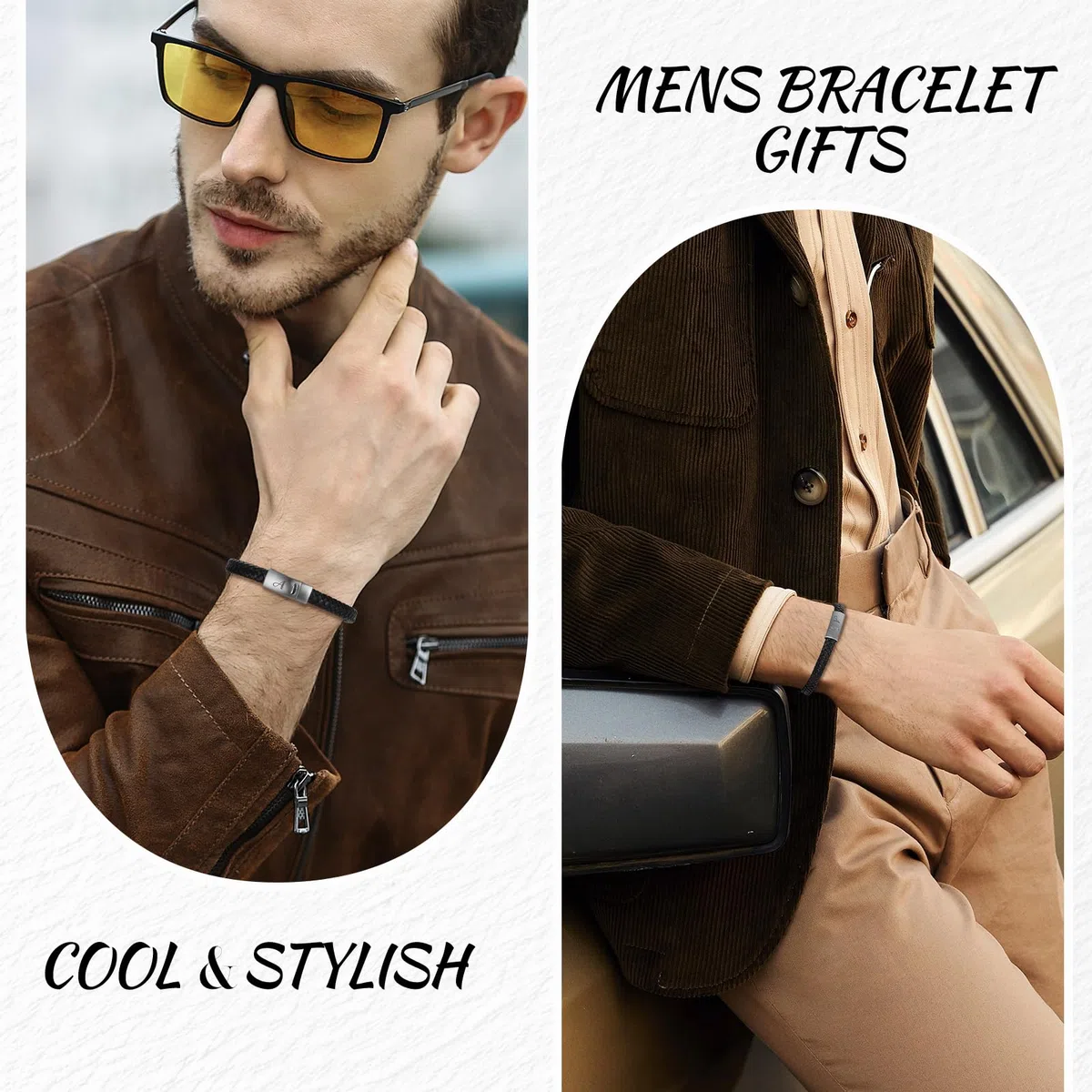 Bracciale da uomo in pelle con iniziali A-Z, braccialetto in pelle intrecciata con chiusura magnetica in acciaio inossidabile inciso, Cofanetto Gioielli Esclusivo