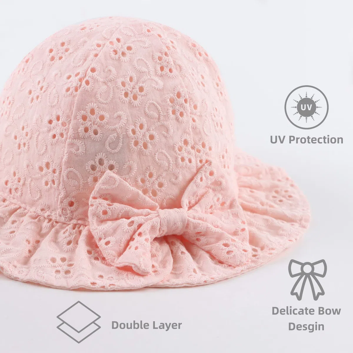 XIAOHAWANG Cappellino Estivo da Sole per Neonata Cappello da Pescatore Bowknot per Bambina Berretto Mare con Sottogola Regolabile(Rosa,0-3 Mesi)