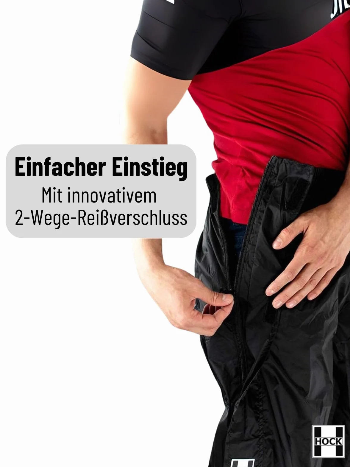 HOCK Pantaloni da Pioggia Unisex per Una vestibilità Comoda, con Cerniera a Due Vie e Traspiranti, Estremamente Impermeabili (Colonna d'Acqua 10.000 mm), Pantaloni da Pioggia da Uomo e