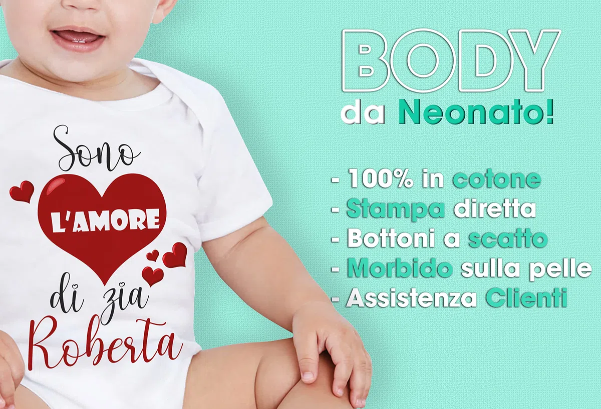 Body Neonato Personalizzato con Nome, Body Sgambato in Cotone “Sono l’Amore di…”, Unisex Bimbo Bimba, Idea Regalo Nascita Famiglia