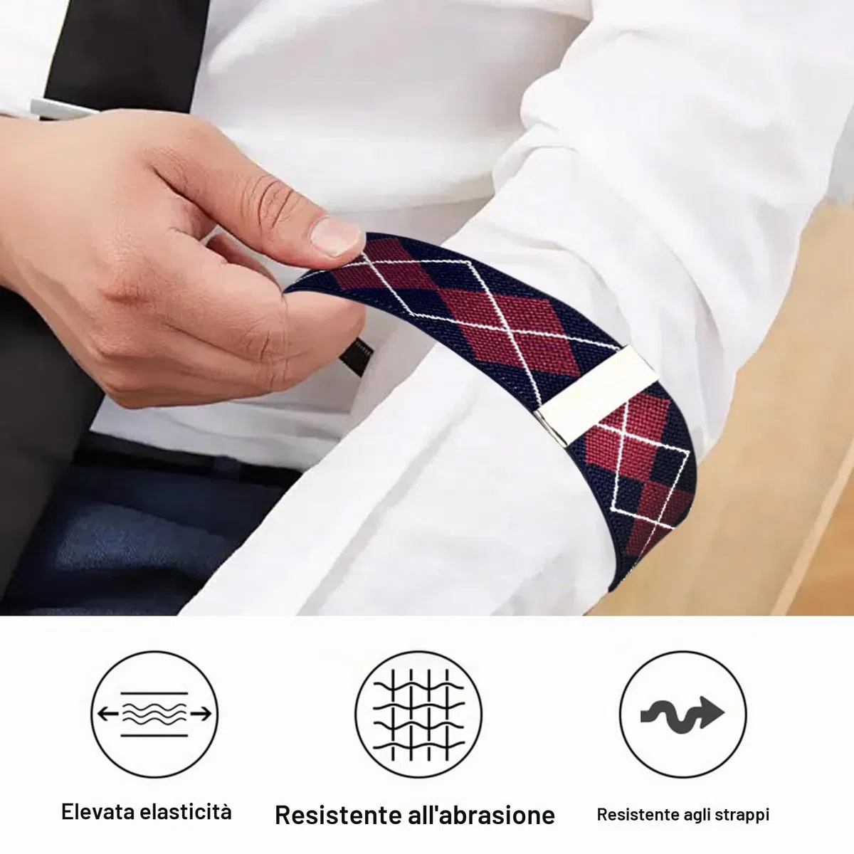 2 Paia Reggimaniche Camicia Uomo, Supporti per Maniche, Regolabile Elastico Manica Braccio Camicia Elastici Antiscivolo Bracciali Manica Ferma Manicotti Larghezza 3.5cm Accessori Moda
